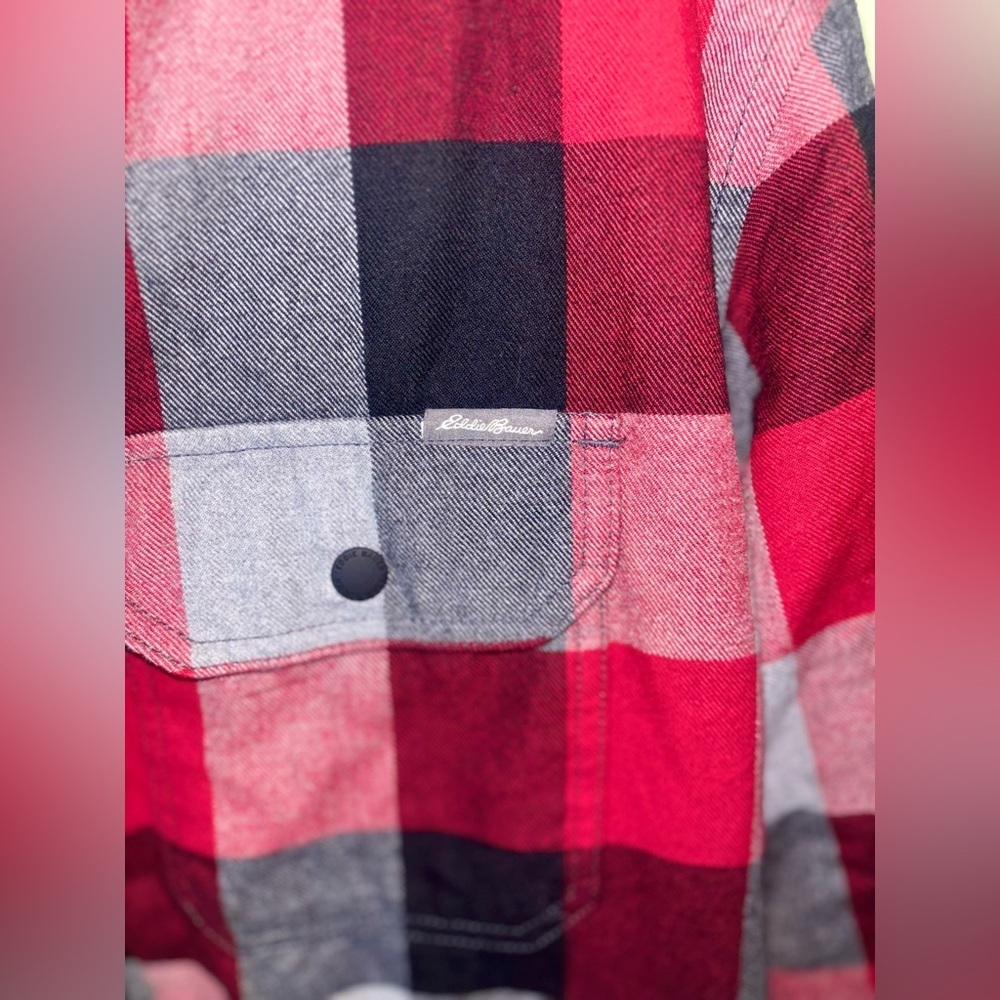 Eddie Bauer Red and Black Checkered Men's Jacket Coat Shacket Size: Tall Large - Picture 6 of 6